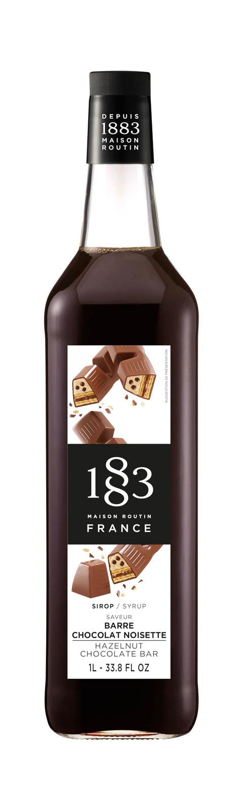 1883 MAISON ROUTIN FRANCE, HAZELNUT CHOCOLATE BAR Syrup, Glass Bottle, 1 Liter, Made in France