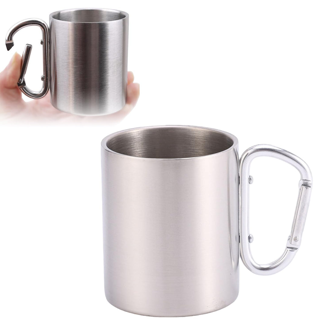 220 ml Camping Cup Stainless Steel Camping Mug Camping Cup Drinking Cup Stainless Steel Camping Cup Mug with Carabiner Outdoor Cup for Trekking Hiking BPA Free