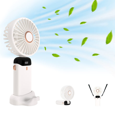 Portable Handheld Mini Personal Fan, 5 Speed USB Desk Fan, White, Foldable, Multi-functional
