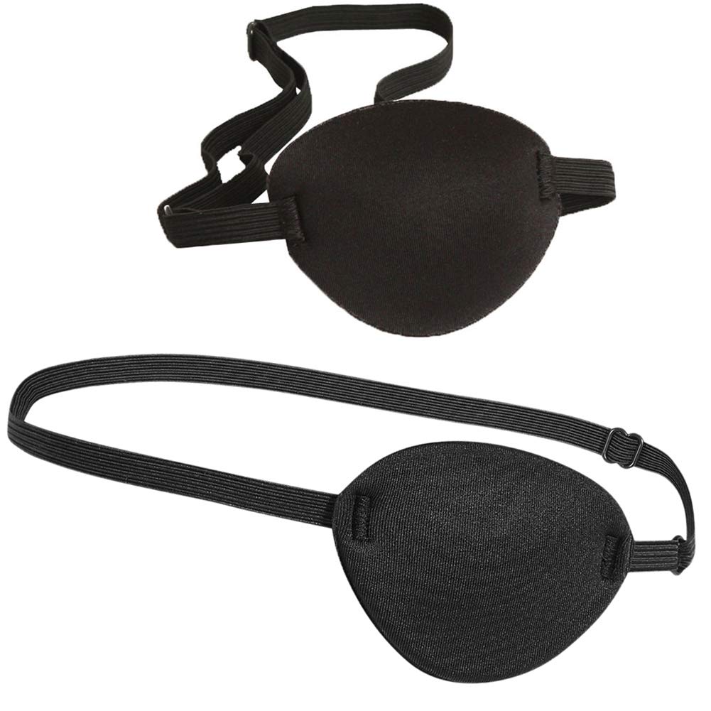 2PCS Black Eye Patch with Adjustable Buckle for Adults and Kids Soft and Comfortable Pirate Eye Patch Single Eye Mask for Amblyopia Lazy Eye