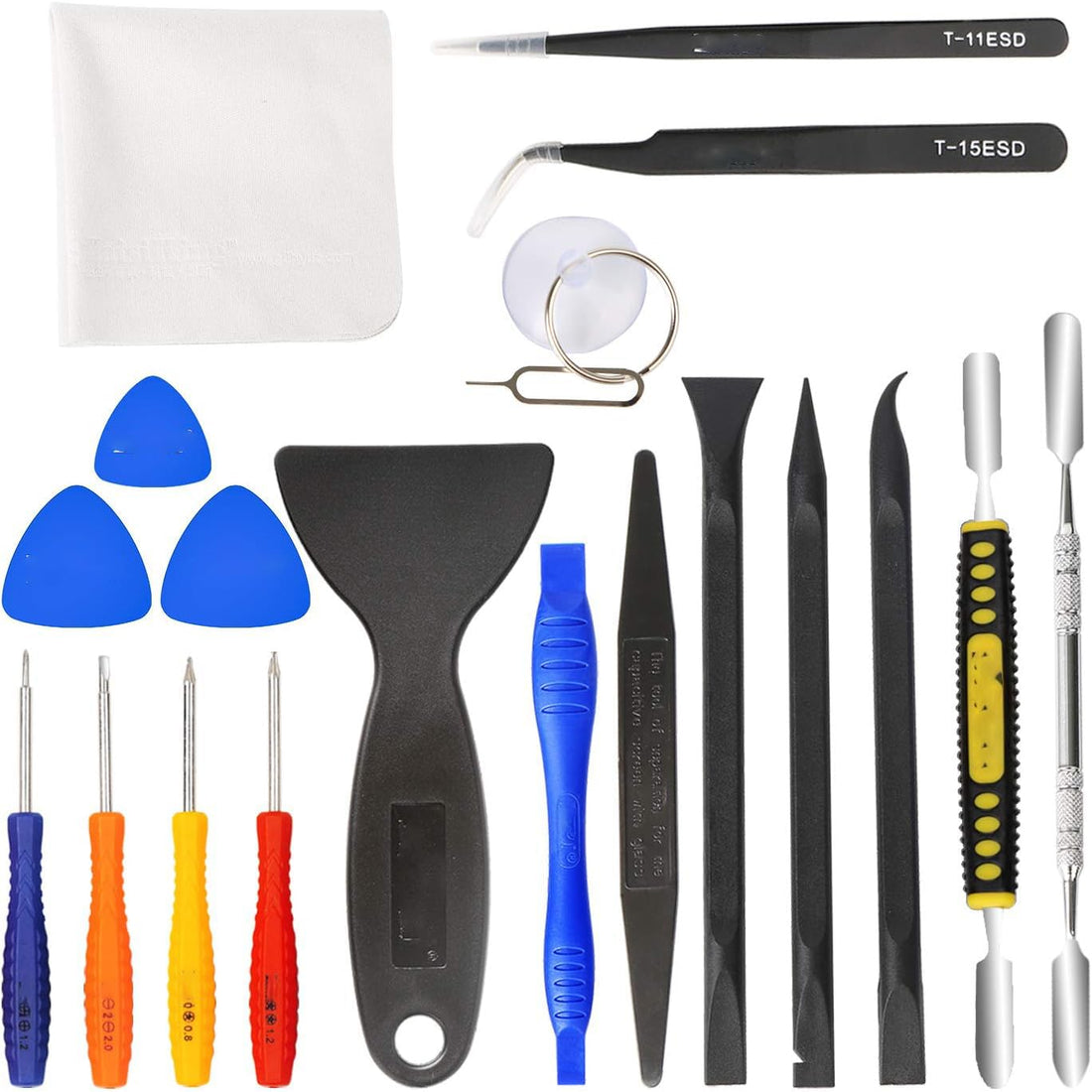 Professional Electronics Opening Pry Tool Kit (20-Piece) – Metal Spudger, Nylon & Fiber Pry Tools with Anti-Static ESD Tweezers, Screwdrivers & Repair Accessories for Phone, Tablet & Laptop Disassembl