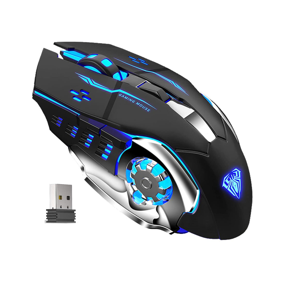 AULA SC100 Wireless Mouse Rechargeable, with 800mAh Battery, RGB Breathing Backlight, DPI Adjustable Ergonomic Optical Metal PC Laptop Desktop Computer Cordless Gaming Mice for Office/Games (Black)