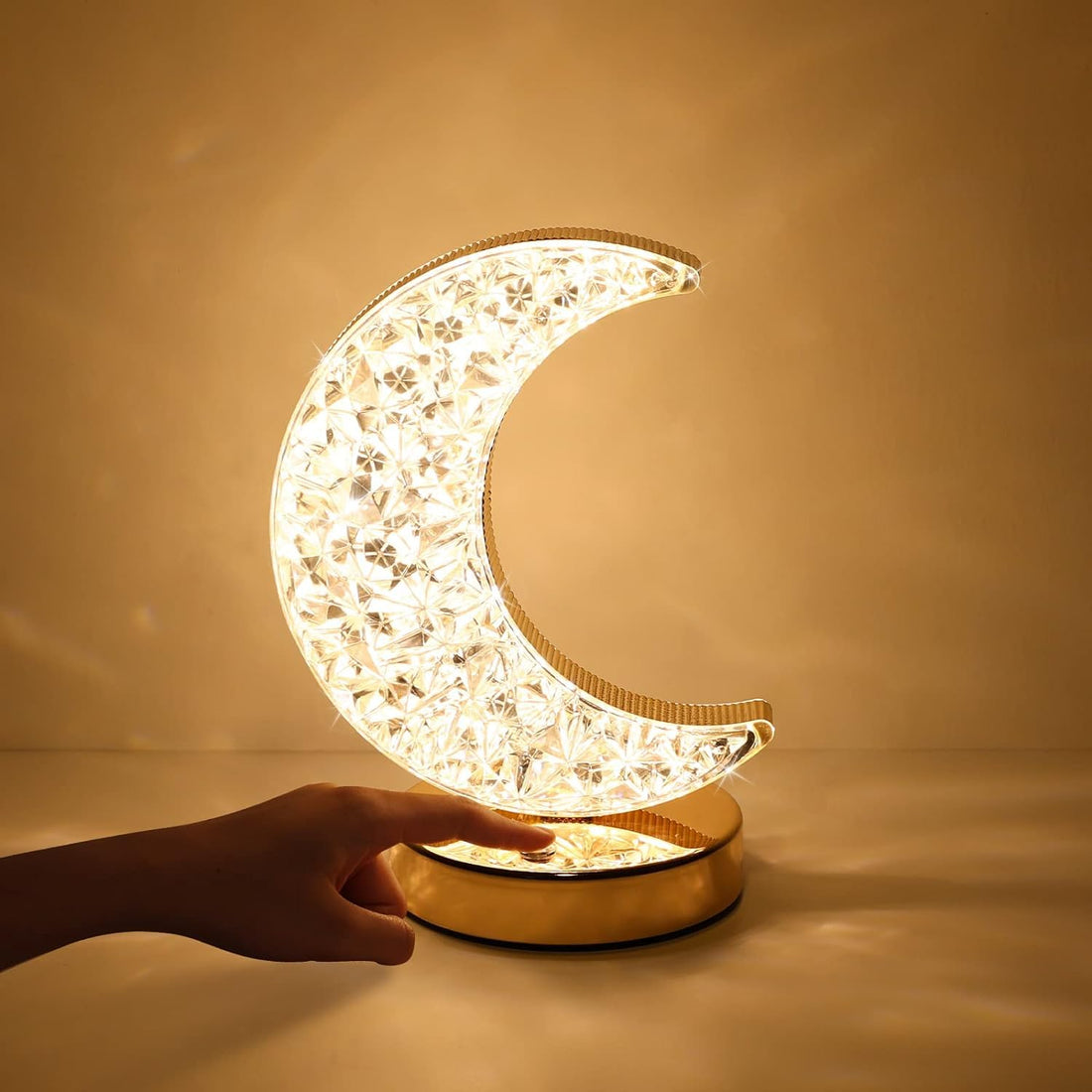 Yoawllty Ramadan Lamp,Ramadan Decorations,Crystal Table Lamp Moon Shape Night Light Touch LED Nightstand Lamp Desk Lamp for Home Bedroom Living Room Ramadan Table Decorations