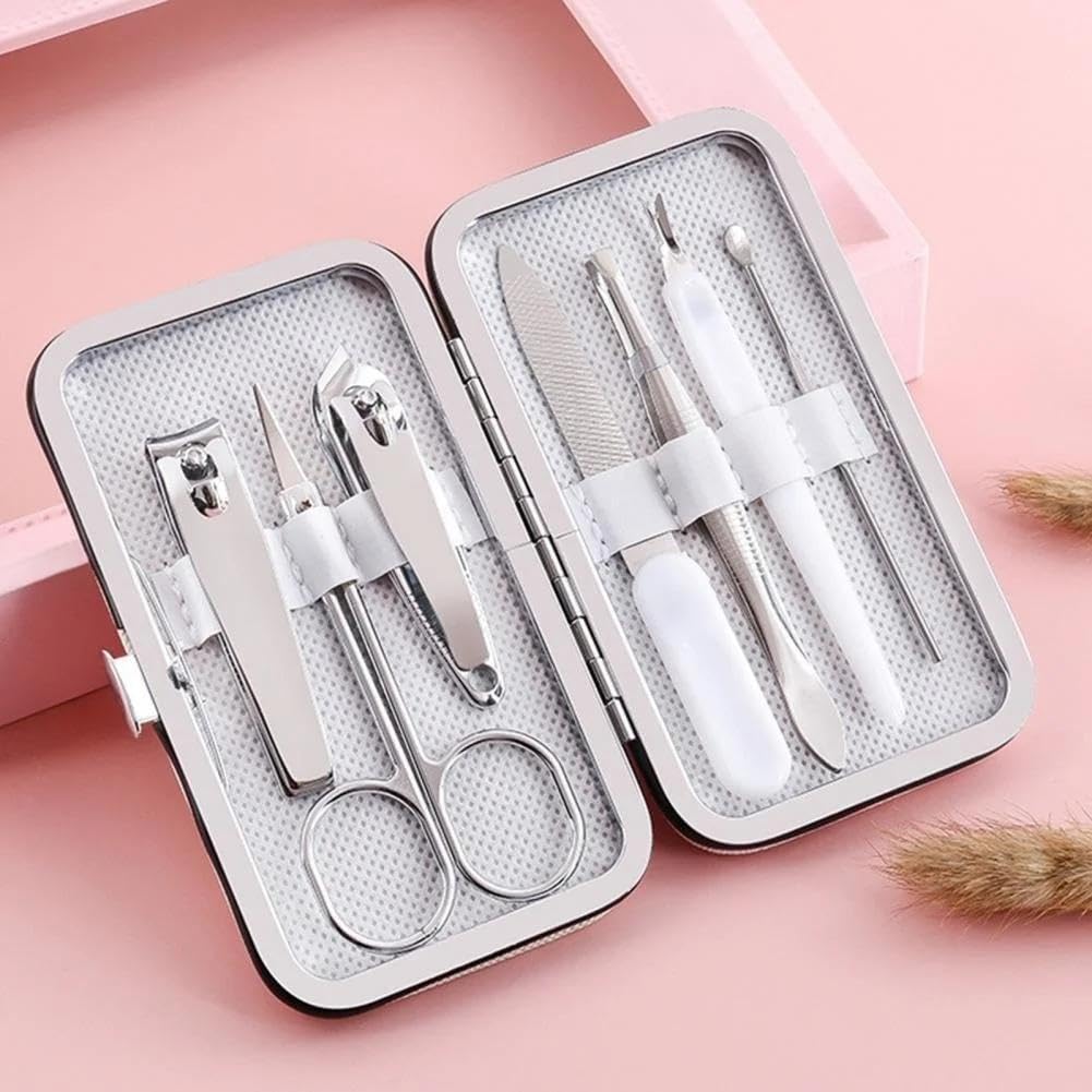 Pedicure Tools - Essential Stainless Steel Tools in 7 Pieces Compact Grooming Kit with Nail Clipper in Stylish Cartoon Leather Case Perfect for Complete Pedicure and Healthy Nail Care Routine