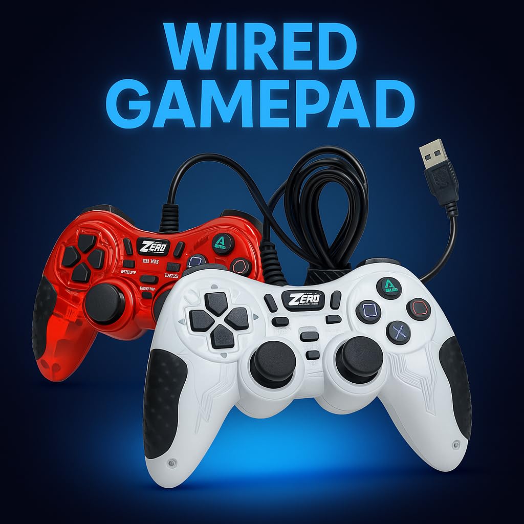 Dual Wired Gamepad Controllers – Pack of 2 (Multicolor) – Vibration, Turbo, Ergonomic – Compatible with PC, Laptop, PS2, Android (via OTG)