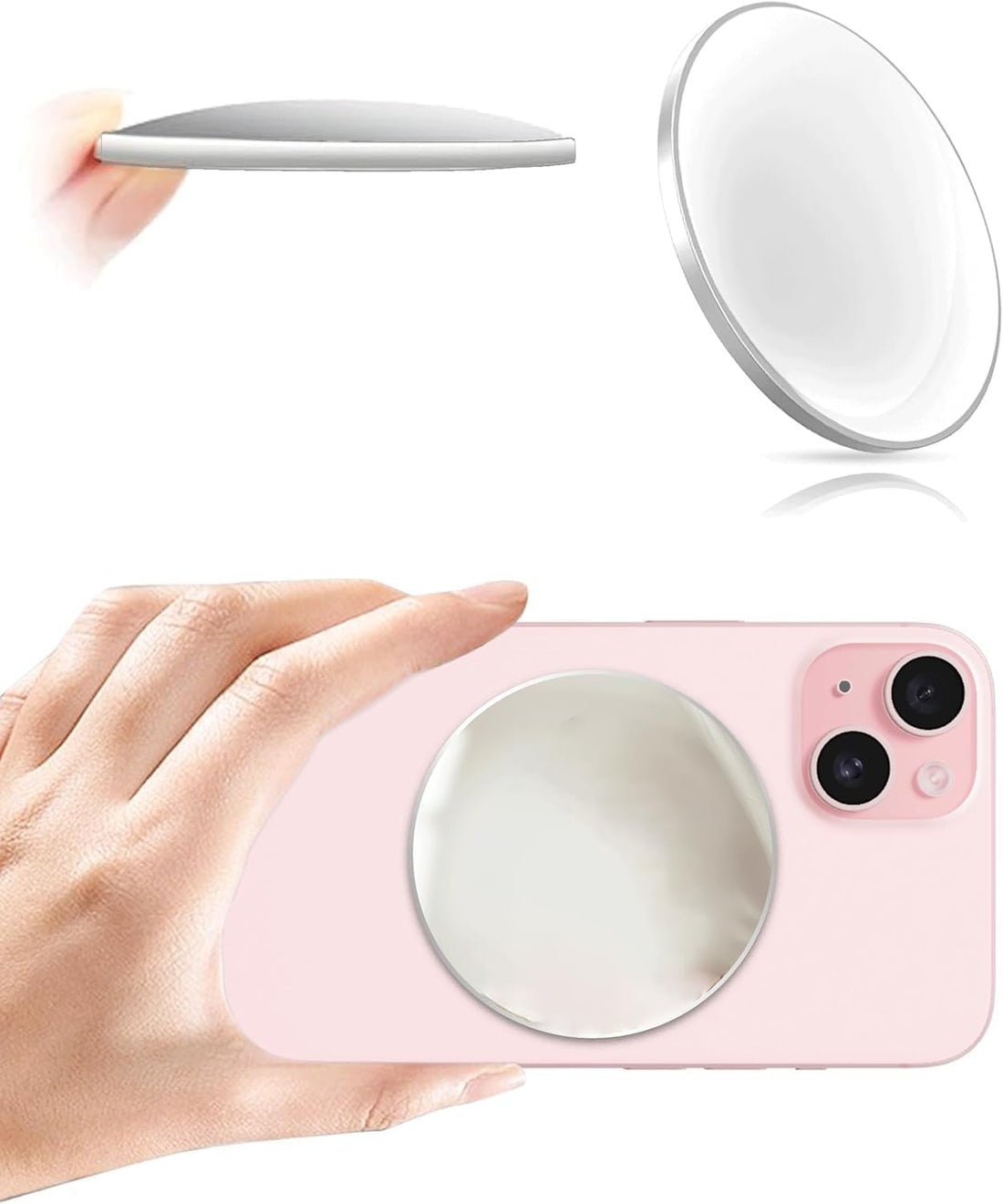 ALMEKAQUZ Magnetic Selfie Mirror for Phone Back, 6 CM Cell Phone Mag-Safe Mirror Compatible with iPhone 15 14 13 12 Pro Max Plus, Make up Mirror Sticker on Phone Back for Selfies & Vlogging & Makeup