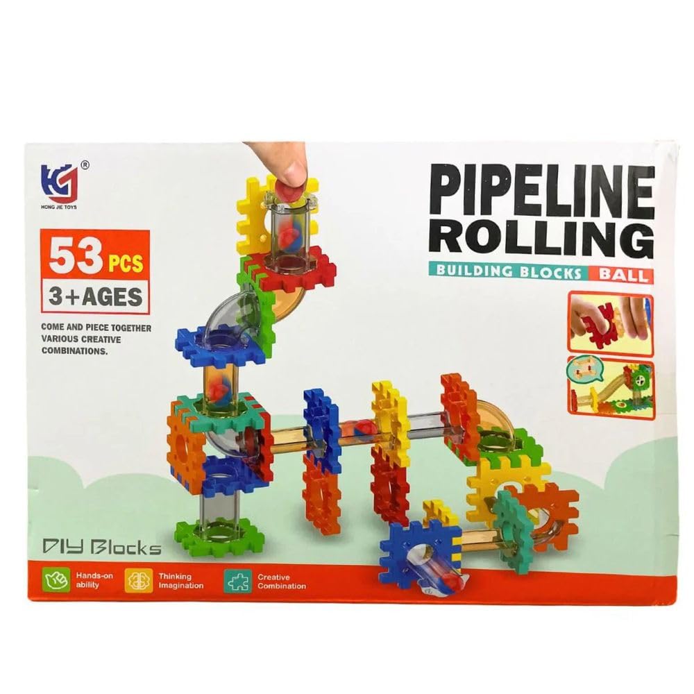 Pipeline Rolling Building Blocks Set, 53 Pieces, Educational Construction Toy, Ages 3+, Plastic, Multicolor, Ball Track Building, STEM Learning