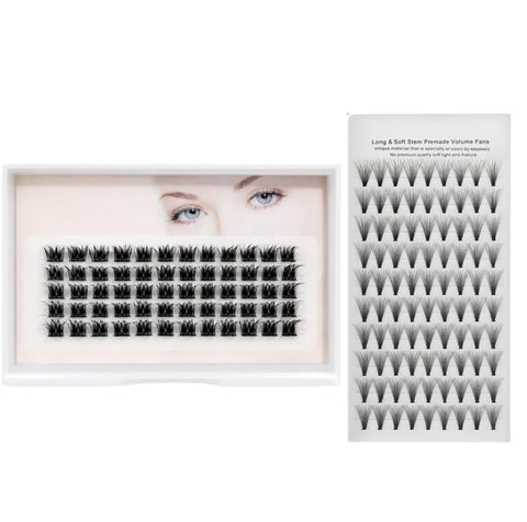 Individual Eyelash Extensions One by One Set LC 125 Classic Single Lashes & 14D 9mm Premade Volume Fans, Soft Lightweight Natural to Fuller Look Lash Extensions for Salon and Home Use