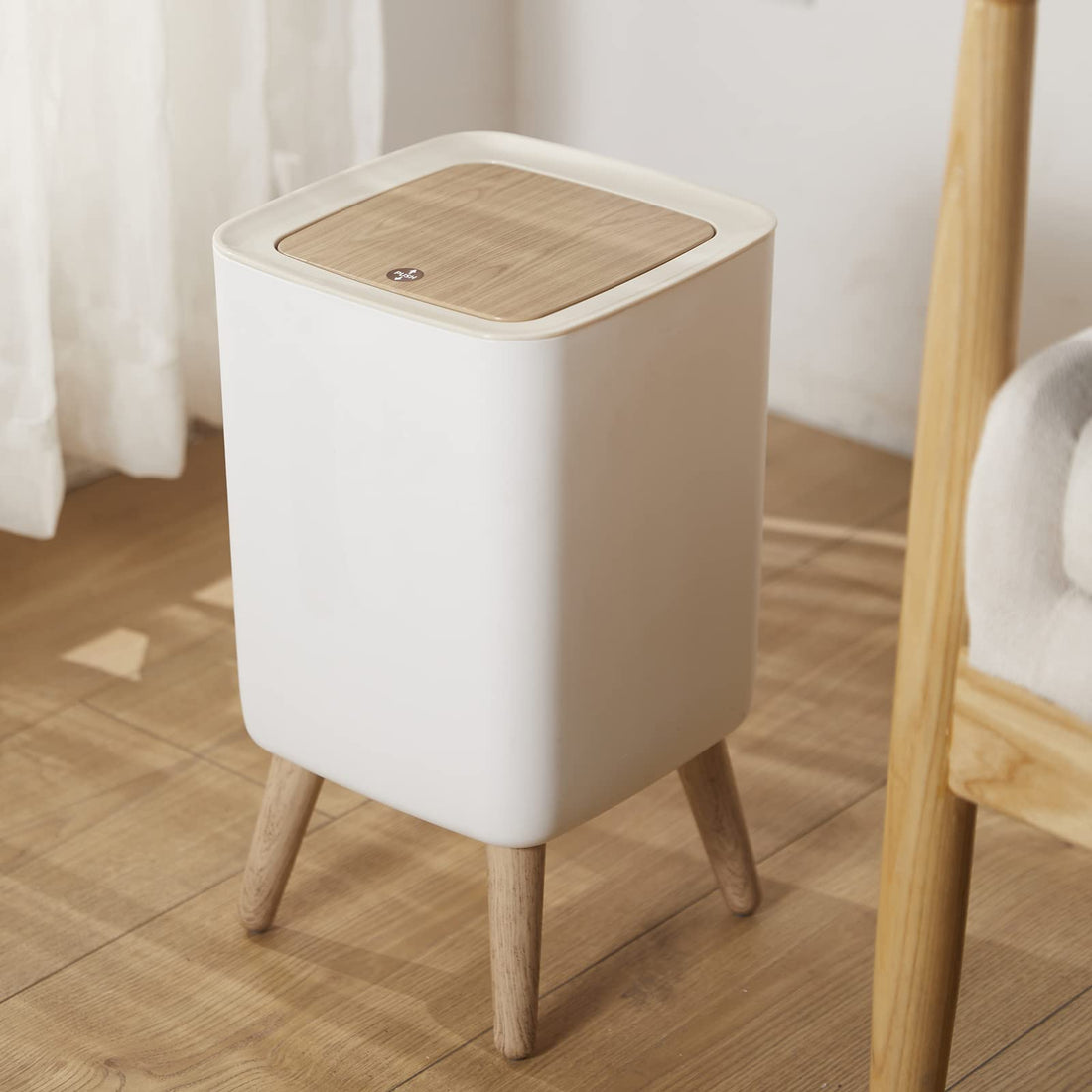 URALFA 1.8 Gallon White Plastic Trash Can with Lid, Square Design, Easy to Use, Compact, Quality Material, Multipurpose, Ideal for Home, Office, Dorms
