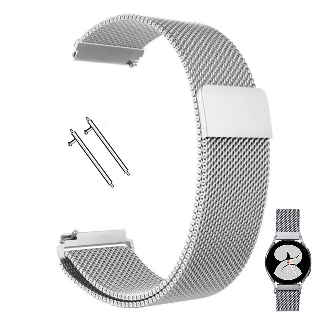 20mm Magnetic Metal Watch Band Stainless Steel Strap,Compatible for Samsung Galaxy Active 2 44mm 40mm & 3 41mm 42mm etc, Silver