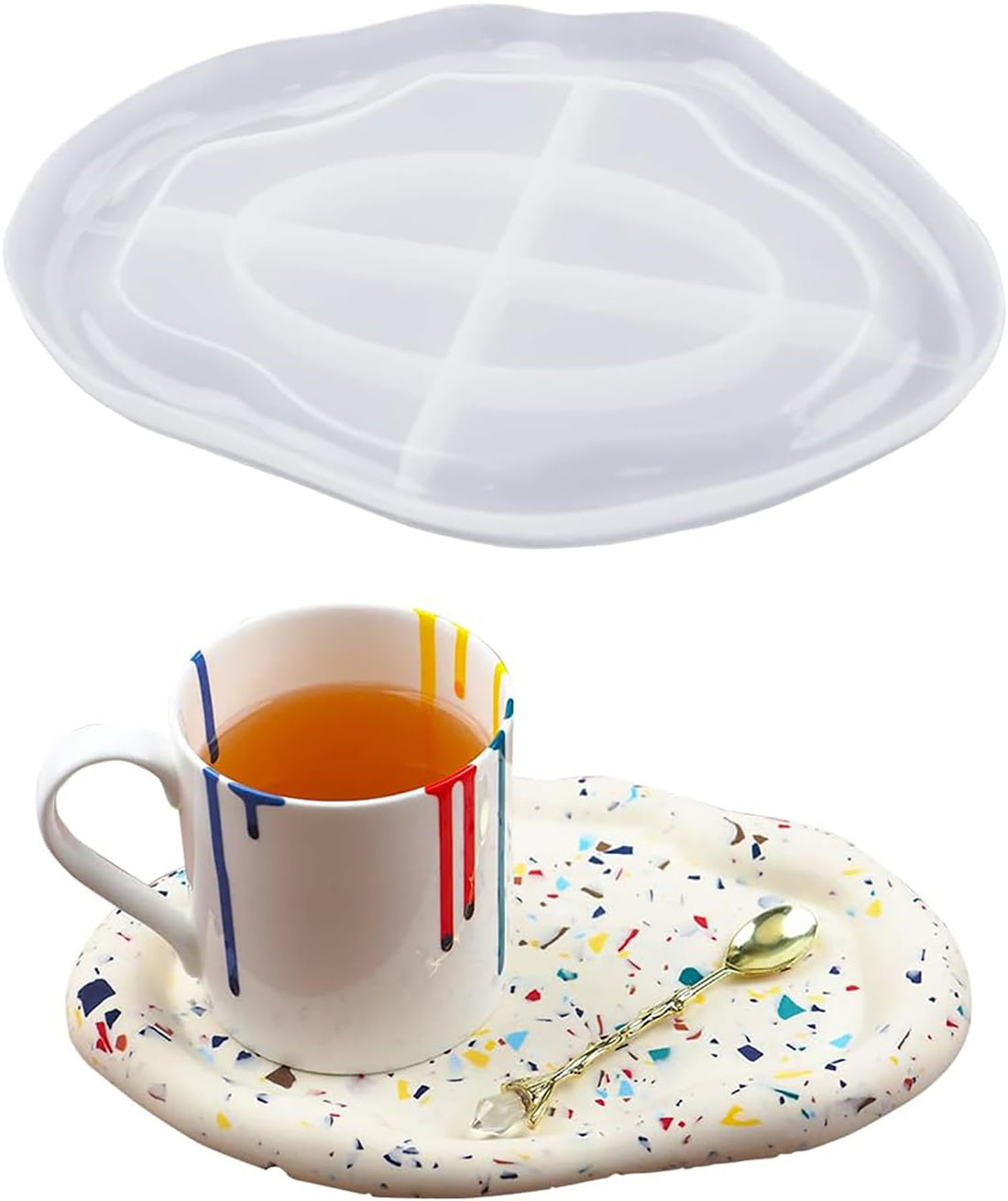 Tazweeq Irregular Oval Tray Coaster Resin Mould, Soft & Reusable Silicone Coaster Mold for DIY Epoxy Casting, Jewelry Storage, Soap & Candle Holders, and More, Easy Demolding & Multifunctional