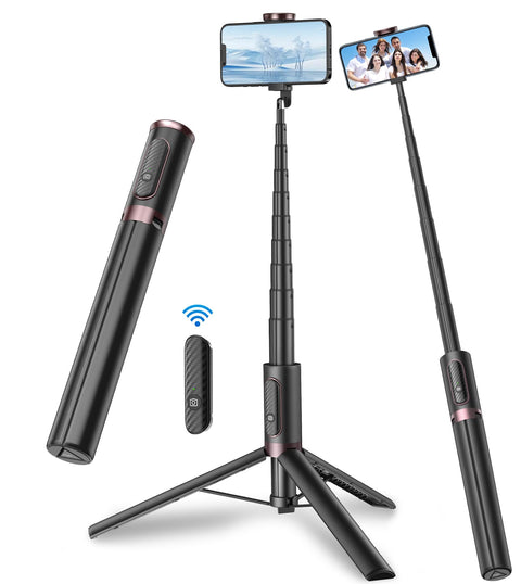 TONEOF 67" Cell Phone Selfie Stick Tripod, All-in-1 with Integrated Wireless Remote, Portable, Lightweight, Extendable Phone Tripod for iPhone/Android (Black)
