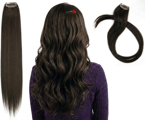 ONE Clip in Hair Extensions Color Hair Extensions for women Girls Colorful Synthetic Straight Hairpieces Colored Party Highlights Multi-Colors Long Hairpiece (22 Inch-60CM)-1 piece - BROWN -N6