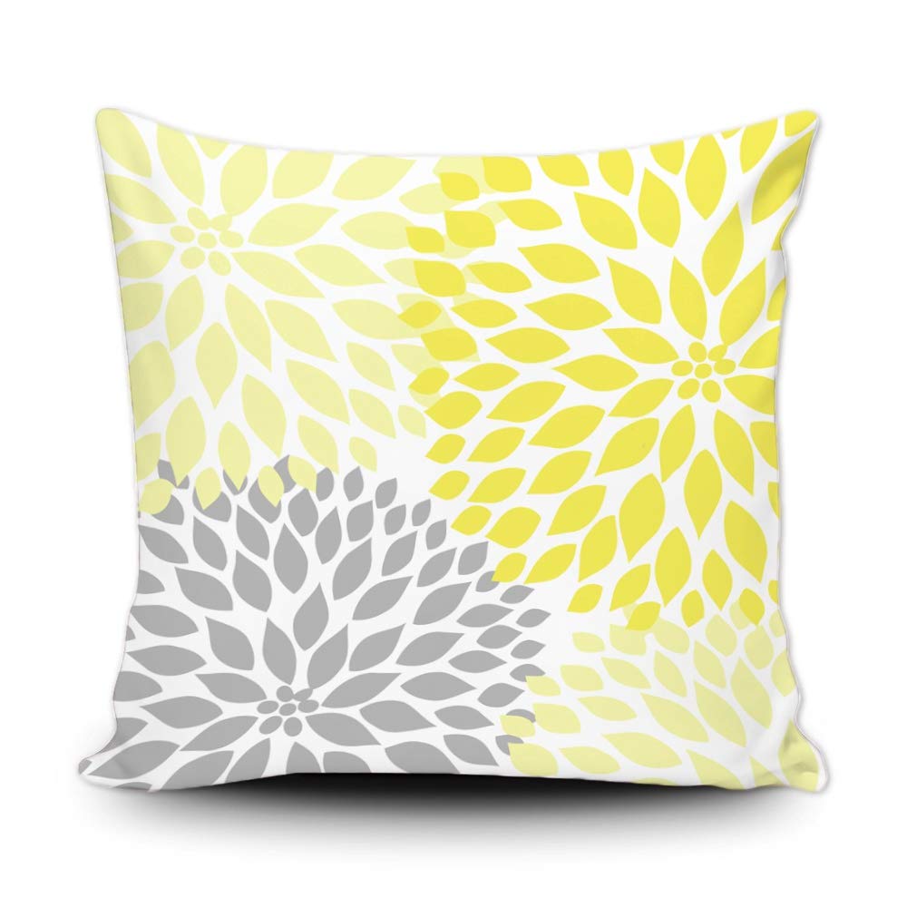 Pillow Case Yellow Grey Floral Blooming Flower Home Decor Throw Cushion Covers 18 x 18 Inches Pillowcase for Couch Sofa Bedroom