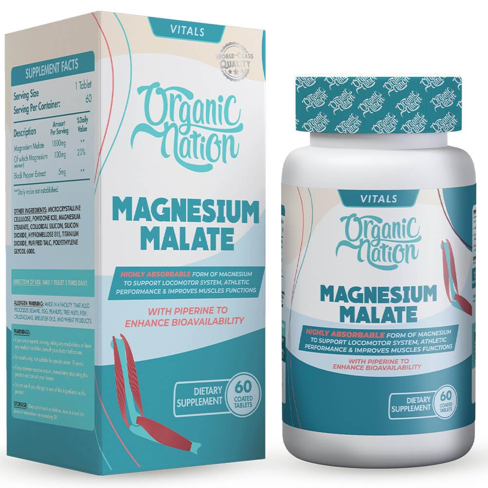Organic Nation Magnesium Malate Dietary Supplement 60 Tablets
