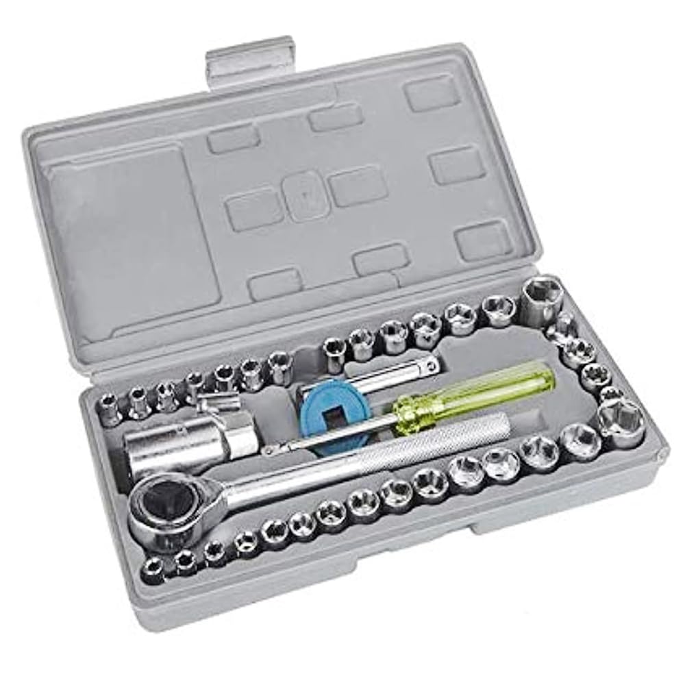 40 Piece Car Repair 1/4" Drive Socket Tool Kit with 1/4" Drive & Gear Wrench and Scaffold Wrench with Swivel Handle and Extension - KaberTrade