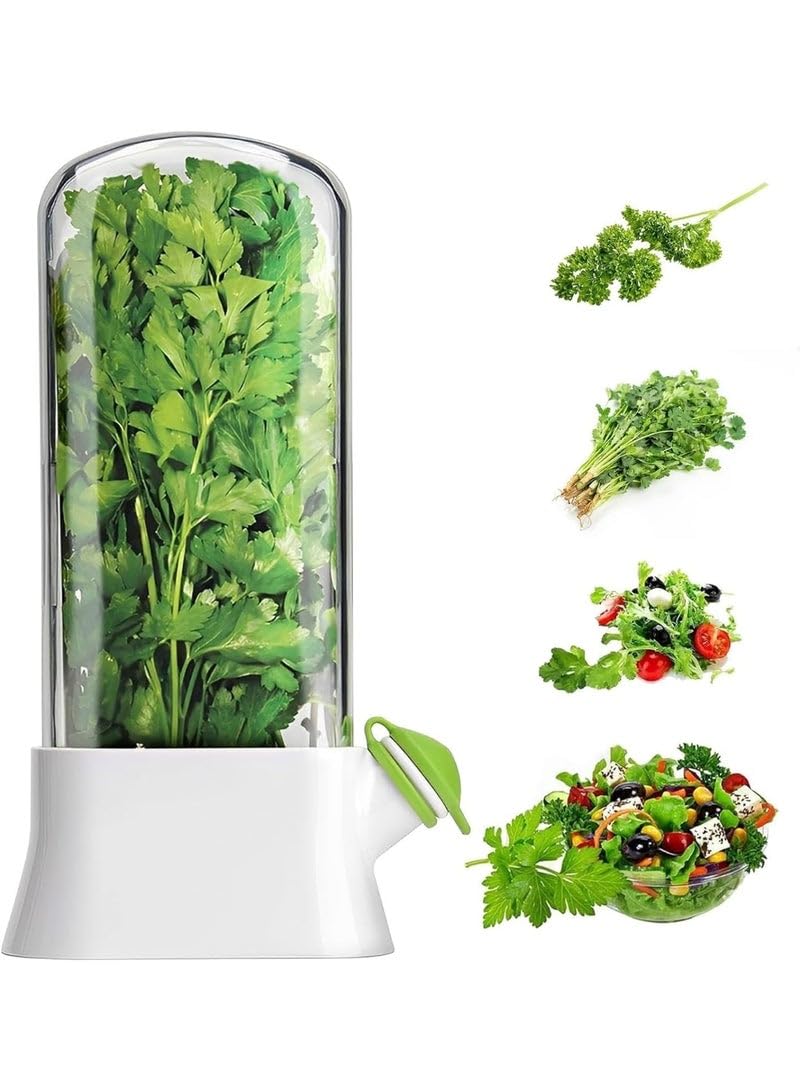 Herb Keeper for Refrigerator, BPA-Free Plastic, 700ml, White and Green, Herb Storage Container for Cilantro, Mint, Parsley and Asparagus