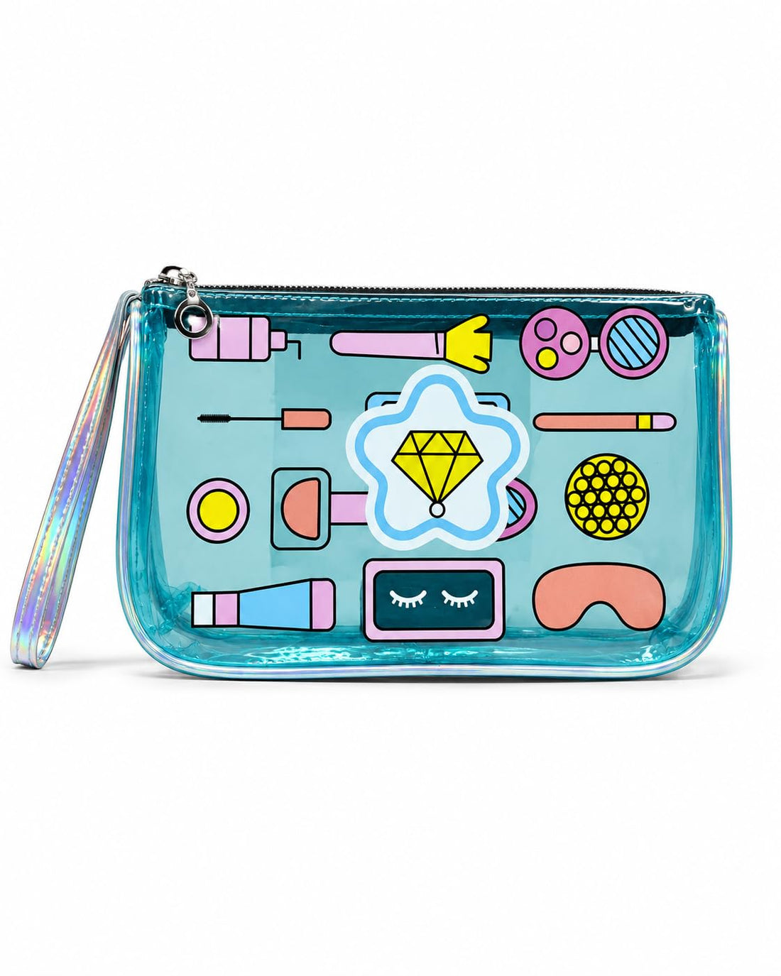 Clear Makeup Bag with Glitter Hand Handle, Beautiful and Dazzling Makeup Bag for Daily Use (Blue)