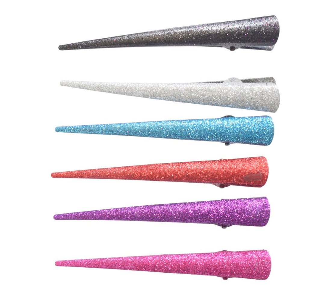 Daphne Metal Hair Claw Clips Set With Glitter Design For Girls, 6 Pieces - Multicolor