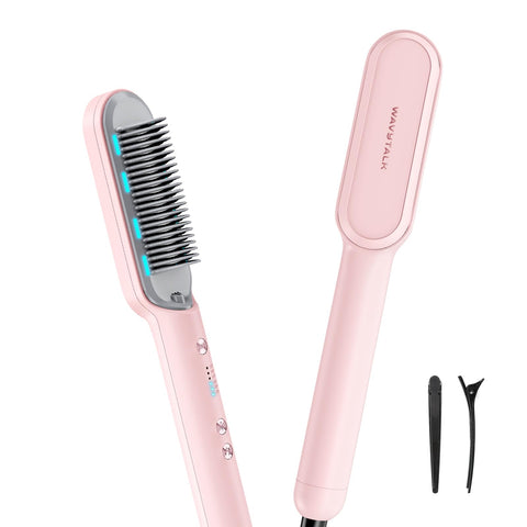 Wavytalk Purple Ionic Hair Straightening Brush, 6 Temp Settings, Anti-Scald Ceramic Comb, Dual Voltage, Straightens in One Stroke