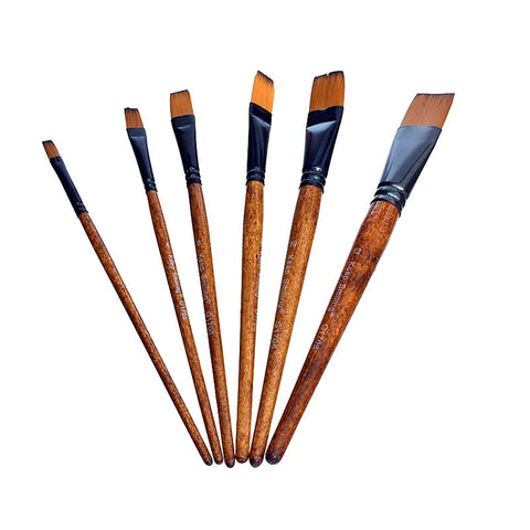 Keep Smiling Professional Artist Paint Brush Set of 6 Different Shapes Multi Functional for Canvas, Watercolor, Oil and Acrylic Painting - Brown/Black