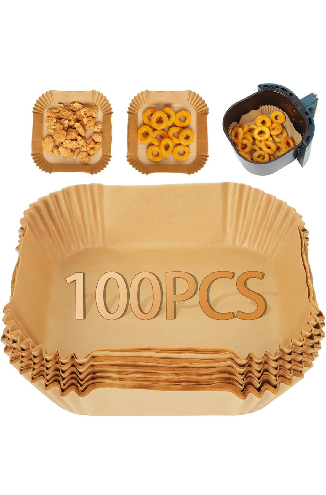 Air Fryer Liners Square 200mm/45mm Large Size Air Fryer Disposable Paper Liners for Air Fryer 100pcs
