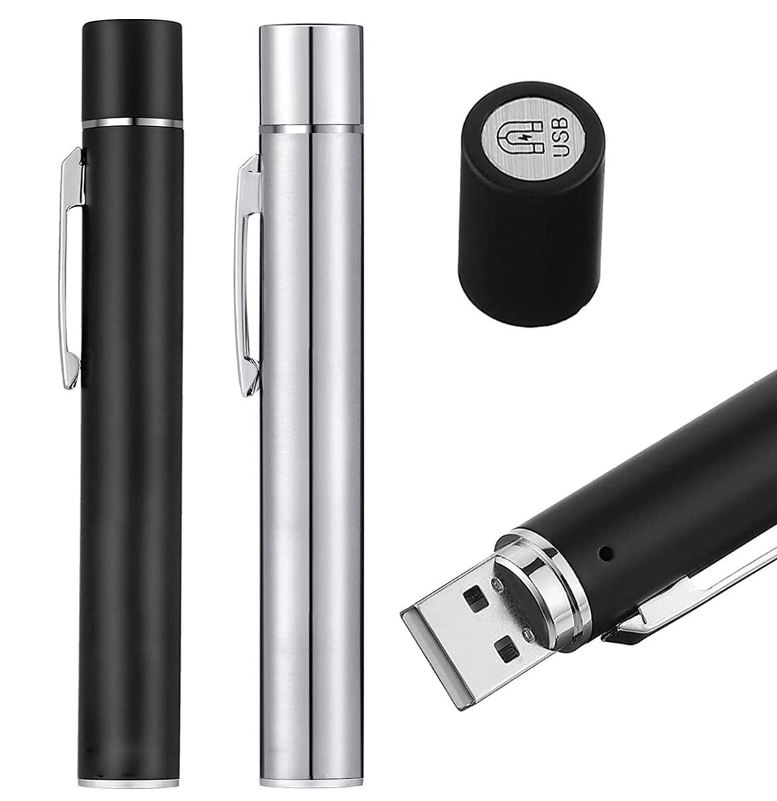 Bukela Pen Torch Reusable 2 PCS Diagnostic Medical Penlight USB Rechargeable LED Pen Ligh for Nurses Students Doctors Mini Flashlight with 2 LED Sources Magnetic Cap Pocket Clip