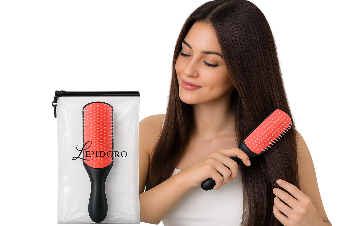LENDORO 9 Row Hair Brush, Detangling, Soft Synthetic Bristles, Rectangular, for Curly and Straight Hair