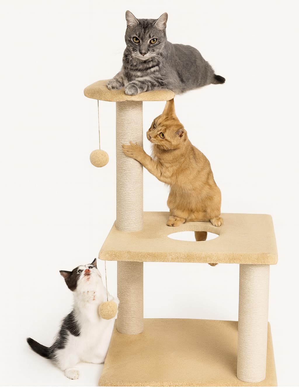 Cat Tree Tower for Indoor Cats, Multi-Level Climbing Frame with Scratching Posts, Plush Perch, Dangling Toy & Sisal Rope, Cat Furniture Activity Center – Pets House & Care, 78cm Height (Beige)