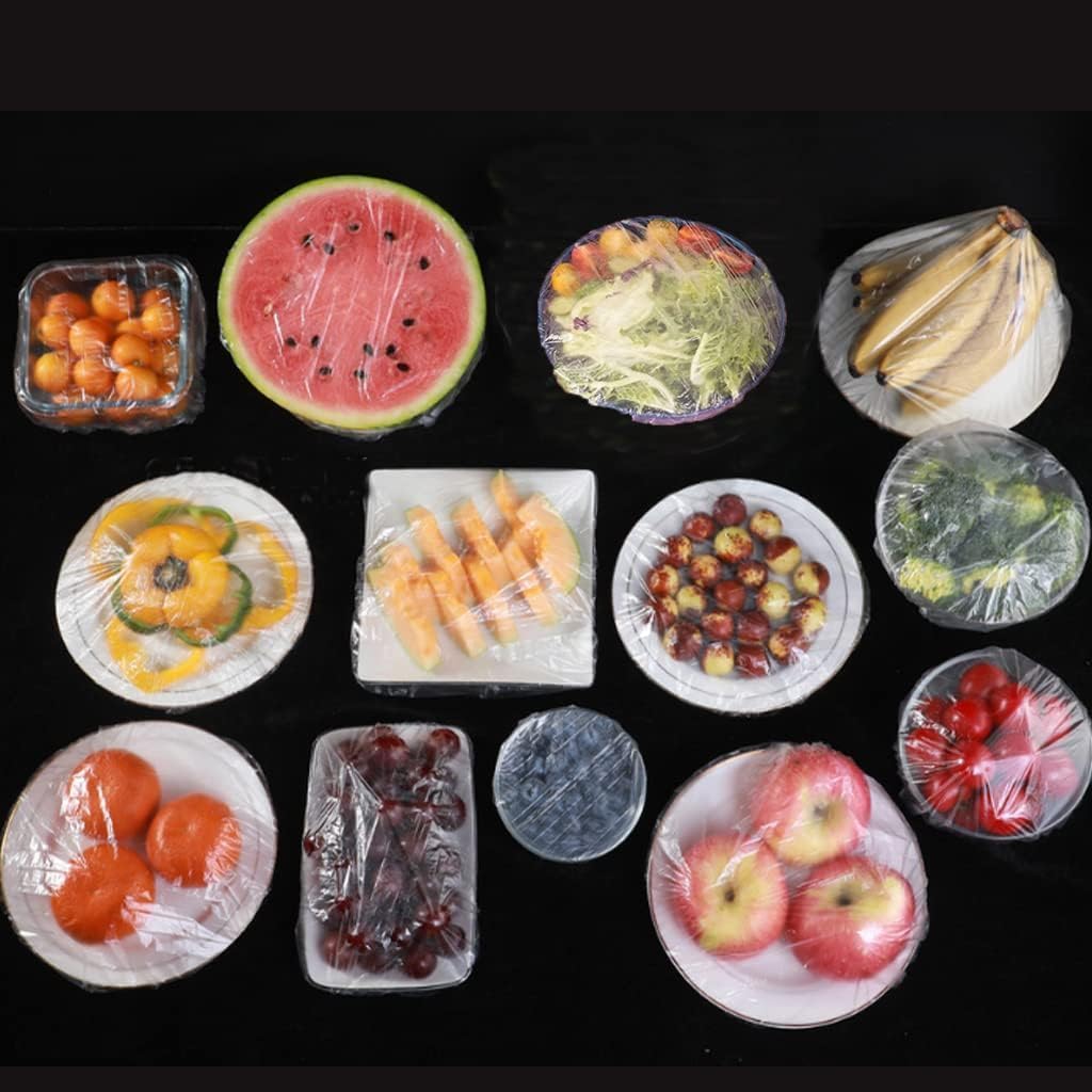 Reusable Food Storage Covers, 100-Pack, Elastic Stretch Plastic Bowl Covers, Transparent