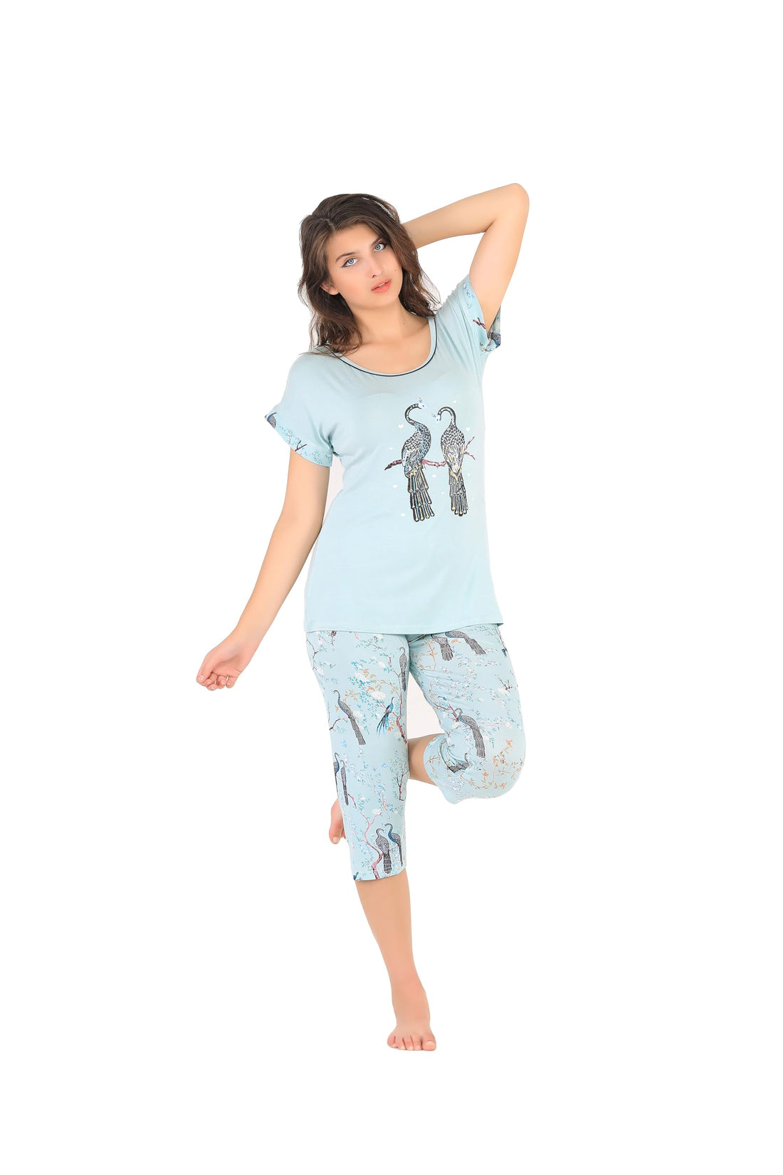 Dadosh Women's Summer Short Sleeve Pajamas Cool Birds Print Pajamas Set Summer Short Pajamas