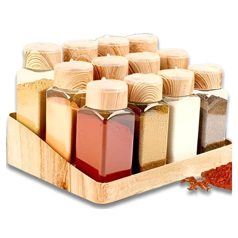 Kitchen Spice Rack - 12 Piece Clear Spice Set with Stand Made of Safe Plastic, Perfect for Storing and Organizing Various Spices, Keep Your Kitchen Tidy and Neat, Maximize Space with Airtight Lids.