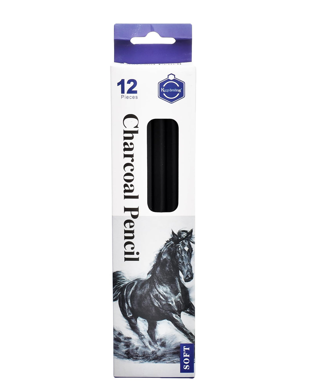 Keep Smiling TB-10120M High Quality Soft Charcoal Pencil 12 Pieces For Drawing, detail Sketching, Artists - Black