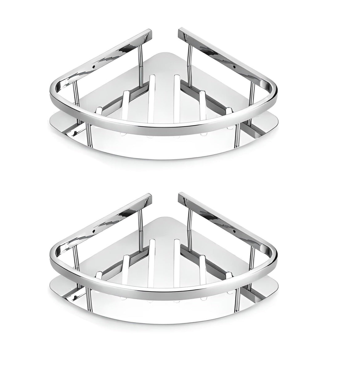 KURIC Stainless Steel 304 Grade Wall Mount Triangular Bathroom Corner Shelf, Kitchen Shelf/Bathroom Shelf and Rack/Wall Storage Shelf/Bathroom Accessories (Chrome Finish, Pack of 2)