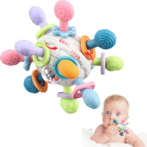 Grabbing Ball Baby Toy,Sensory Teething Teether Toys,Silicone Teething Ring, Motor Skills, Montessori Early Educational, Rattle, Baby Toy for Babies 3-18 Months