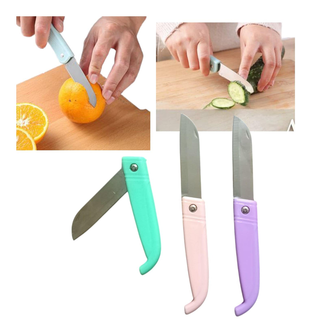 Folding Fruit Knife, Small Kitchen Knife, 3 Pieces, Multicolor, 18cm, Portable, Vegetable, Fruit, Bread volura