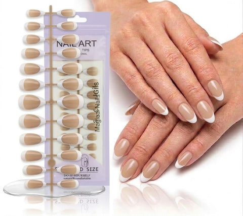 3D MIRROR NAILS -24pcs PRESS ON FRENCH NAILS Medium 0VAL SHAPE - MIRROR False Nails, Perfect For Parties+ 1 SHEET DOUBLE FACE (N1)