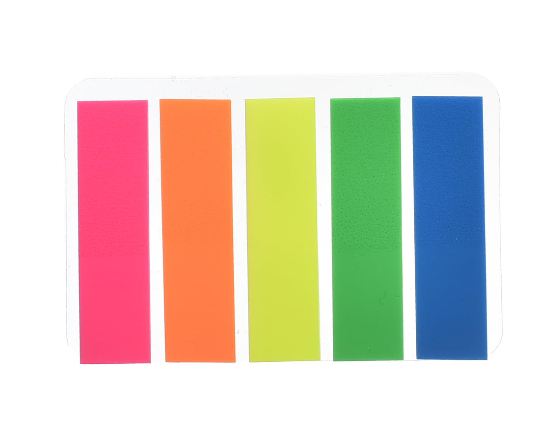 Yadoo Sticky Notes 5 Neon Colors Rectangle Dividers 45x12mm 125 Sheets Model P45-125 – Practical Index Sticky Tabs Ideal for Marking Documents, Books, and Files at Work or School