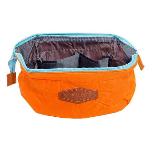 Beauty Cosmetic Bag Makeup Organizer Compact Storage Design Travel Toiletry Pouch With Zipper Mini Handbag Clutch Style Purse Durable Fabric Daily Essentials Case (Orange)