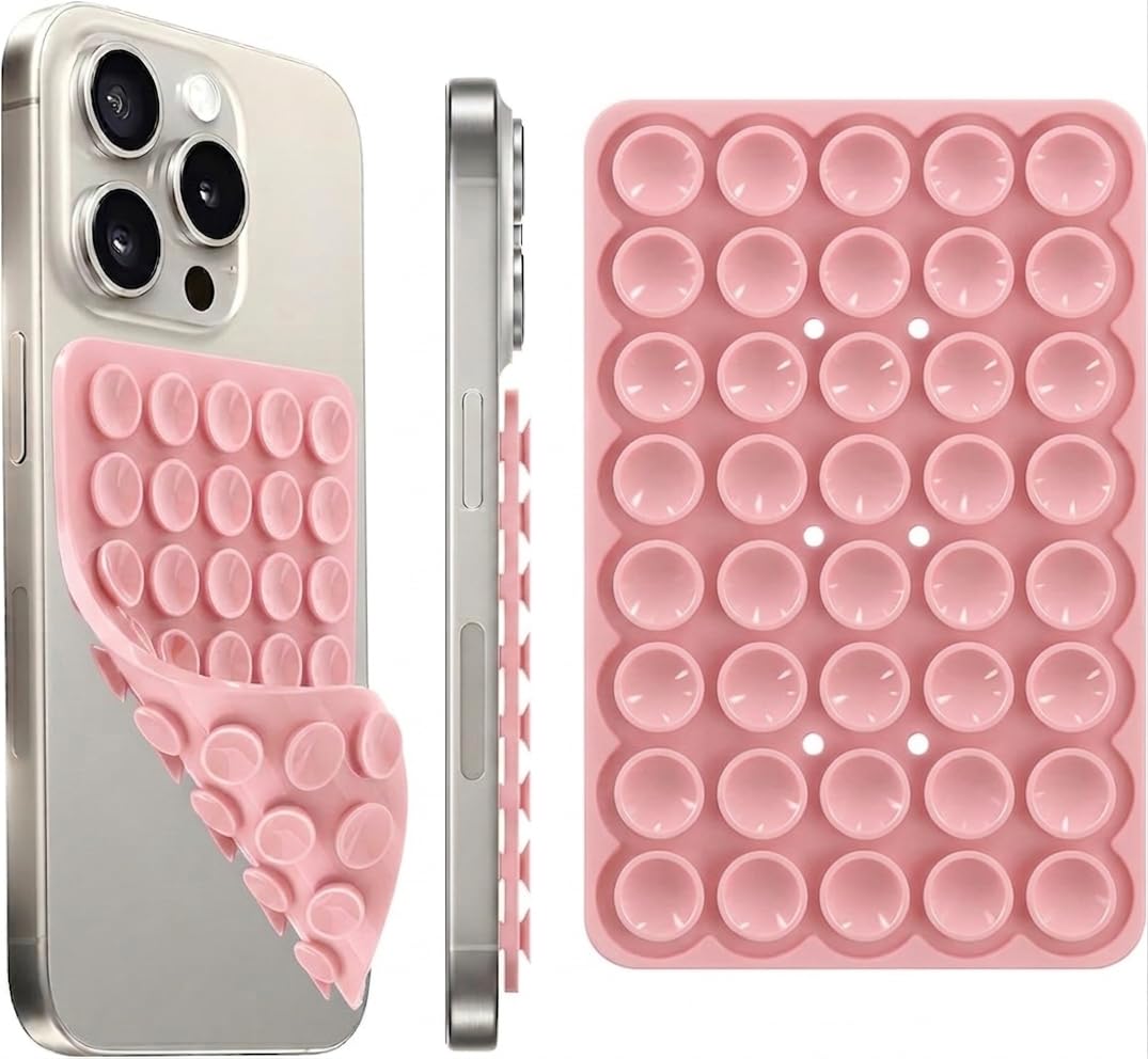 Silicone Suction Cup Phone Holder Double Sided Grip Hands Free Adhesive Grip for Selfie Videos Thick Washable Reusable Non-Slip for iPhone and Android (Bambi, 40 Cups)