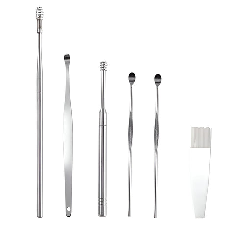 Ear Pick Set - Premium Stainless Steel 6PCS Cleaning Kit for Safe Ear Wax Removal, Includes Storage Box and Brush, Designed for Precise Hygiene and Comfortable Ear Care