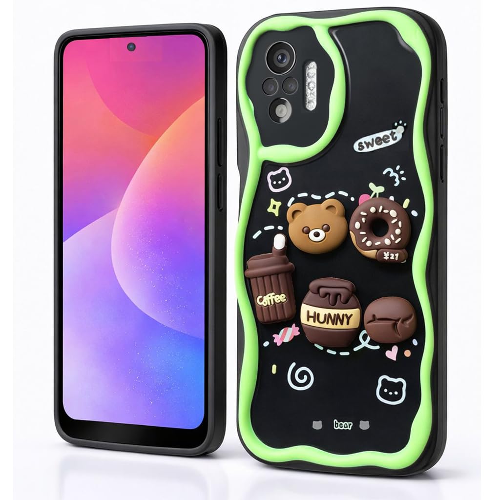 Compatible with Redmi Note 10 Pro Case Cartoon 3D - Cute Lightweight Raised Elements Soft Silicone Wavy Shape Comfortable Hand Protective Cover (Little Bear & Coffee Cup)
