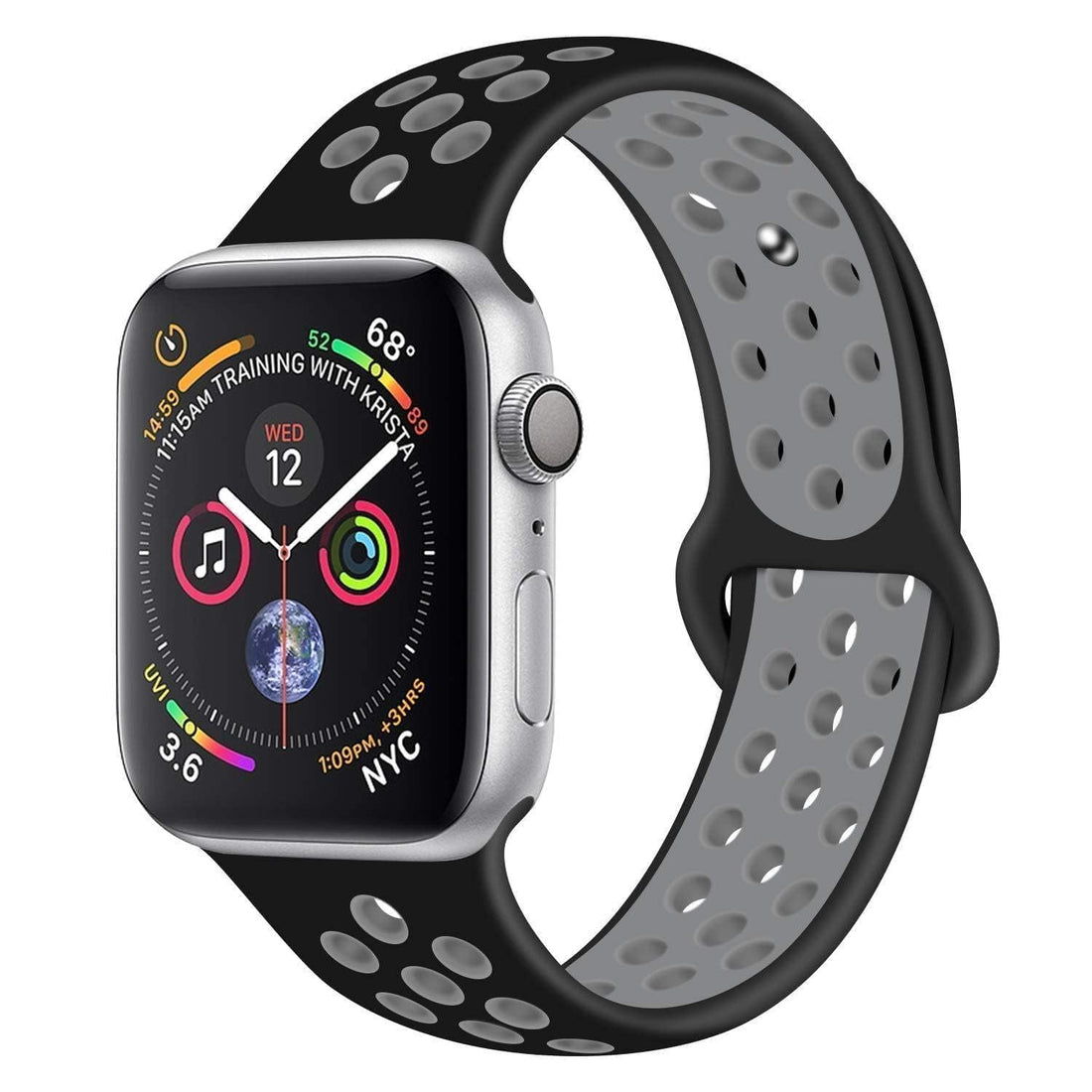RDX Compatible Sport Band Apple Watch 42mm 44mm Silicone Strap Replacement Wristband iWatch Series 4/3/2/1 Nike- S/M - (Black/Grey)