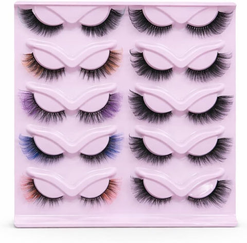 12 Pairs False Eyelashes Set, Mixed Color and Classic Black Lashes, Long Fluffy Wispy Reusable Fake Eyelashes with Soft Flexible Band, Lightweight Easy Apply Lashes, Glam and Party Looks