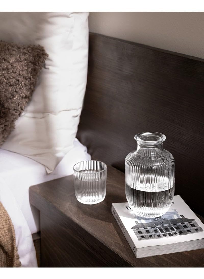 KITCHENOO Bedside Night Water Carafe Set with Glass, Clear Nightstand Carafe for Bedroom and Guest Room, Glass Mouthwash Decanter for Bathroom (18.5 OZ)