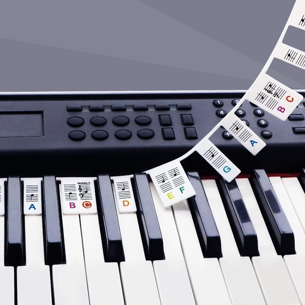 fashion mania Piano Keyboard Stickers for Beginners, Piano Note Stickers Removable for 88 Keys, Reusable Silicone Strips, Multi-Color Large Bold Letter for Kids (Rainbow, 88 Keys)