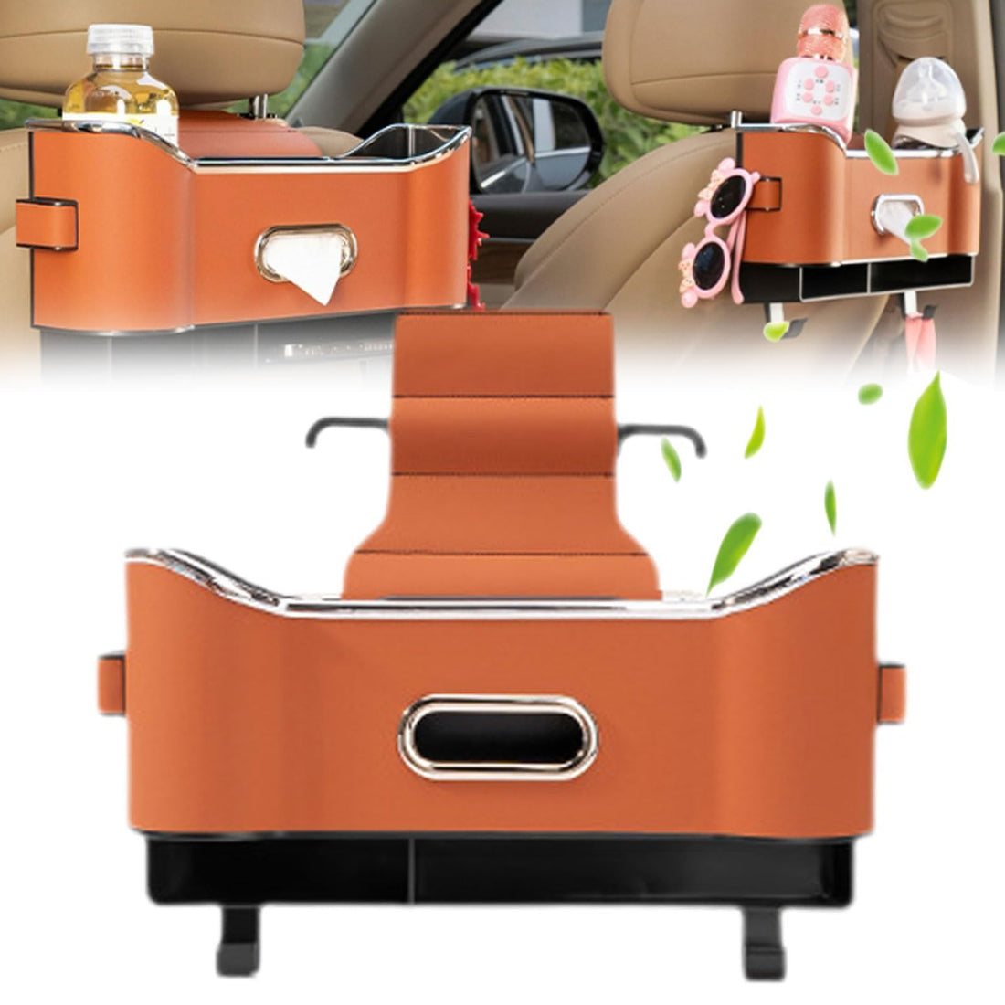 Multifunctional Car Seat Back Storage Box, Car Headrest Rear Seat Organizer with Cup Holder and Tissue Box, Partition Design Tissue Box & Hooks - Ideal for Kids, Road Trips & Travel [1pcs Multi color]
