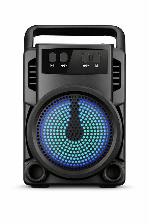 Portable Bluetooth Speaker, Black, with LED Light, Carry Handle, and Controls