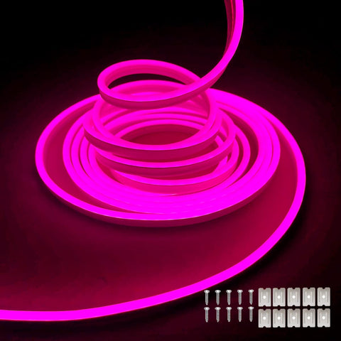Pink Neon LED Strip Lights, 16.4ft 12V DC 600 SMD2835 LEDs Waterproof Flexible Rope Light for Indoor & Outdoor Home Decoration (Power Adapter Not Included)