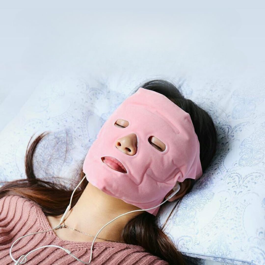 Tourmaline Magnetic Gel Face Slimming Ice Beads Facial Mask Massage Mask Magnetic Therapy Gel Face Slimming Massage Mask, Professional Magnetic Stone Breathable Soft Washable Gel Face Cover (Red)